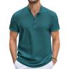 imageCOOFANDY Mens Casual Henley Tee Shirt Band Collar Short Sleeve Summer Beach Hippie T ShirtsBlue Green