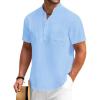 imageCOOFANDY Mens Cotton Linen Henley Shirt Short Sleeve Hippie Casual Beach TShirts with PocketBlue