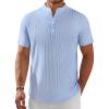imageCOOFANDY Mens Henley Shirt Short Sleeve Stand Collar Summer Casual Beach Hippie TShirtsStriped Blue  White