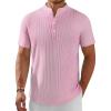 imageCOOFANDY Mens Henley Shirt Short Sleeve Stand Collar Summer Casual Beach Hippie TShirtsStriped Pink  White