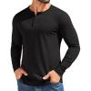imageCOOFANDY Mens Henley Shirts Cotton Long Sleeve V Neck Button Basic Tees Plain Casual PulloverA Black