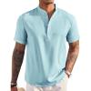 imageCOOFANDY Mens Linen Henley Shirt Short Sleeve Casual Summer Beach Hippie T ShirtsIce Blue