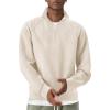 imageCOOFANDY Mens Quarter Zip Pullover Quilted Sweatshirt Knit Long Sleeve Sweater Half Zip Polo Sweatshirts with PocketWhite
