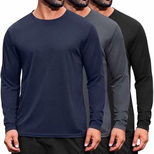 imageCOOFANDY Long Sleeve Shirts for Men Moisture Wicking Activewear TShirts Sun Protection Shirts3 Pack Black  Dark Grey  Navy Blue
