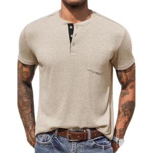 imageCOOFANDY Men Casual Shirt Short Sleeve Summer Basic T Shirt Pocket Soild Tee TopCoffee