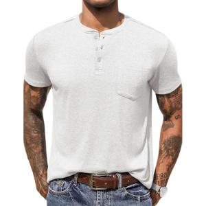 imageCOOFANDY Men Casual Shirt Short Sleeve Summer Basic T Shirt Pocket Soild Tee TopWhite