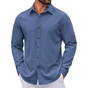 imageCOOFANDY Mens Casual Button Down Shirt Long Sleeve Untucked Shirt Wrinkle Free Denim Dress ShirtBlue