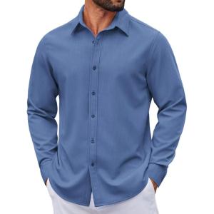 imageCOOFANDY Mens Casual Button Down Shirt Long Sleeve Untucked Shirt Wrinkle Free Denim Dress ShirtDenim Blue