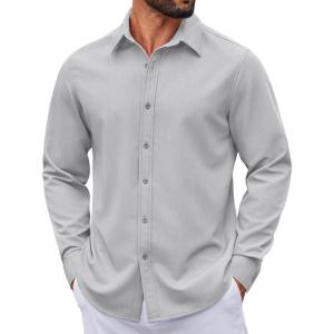 imageCOOFANDY Mens Casual Button Down Shirt Long Sleeve Untucked Shirt Wrinkle Free Denim Dress ShirtLight Grey