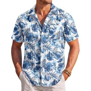 imageCOOFANDY Mens Casual Shirts Short Sleeve Button Down Shirts Fashion Textured Summer Beach ShirtBlue Floral