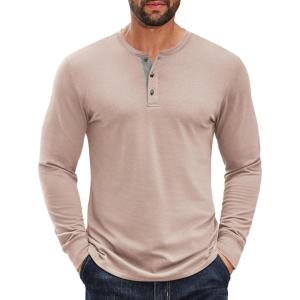 imageCOOFANDY Mens Cotton Henley Shirts Long Sleeve TShirts Casual Pullover Shirt Soft Stretch Basic Tees Fall TopsBeige