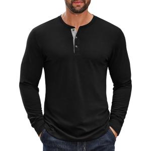 imageCOOFANDY Mens Cotton Henley Shirts Long Sleeve TShirts Casual Pullover Shirt Soft Stretch Basic Tees Fall TopsBlack 01  Grey Collar