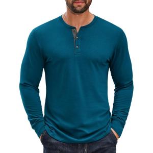 imageCOOFANDY Mens Cotton Henley Shirts Long Sleeve TShirts Casual Pullover Shirt Soft Stretch Basic Tees Fall TopsBlue