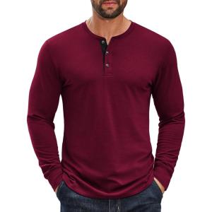 imageCOOFANDY Mens Cotton Henley Shirts Long Sleeve TShirts Casual Pullover Shirt Soft Stretch Basic Tees Fall TopsDark Red