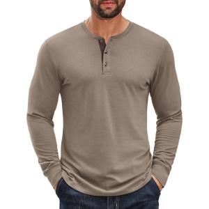 imageCOOFANDY Mens Cotton Henley Shirts Long Sleeve TShirts Casual Pullover Shirt Soft Stretch Basic Tees Fall TopsKhaki