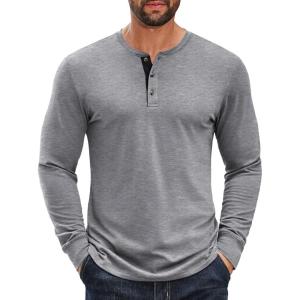imageCOOFANDY Mens Cotton Henley Shirts Long Sleeve TShirts Casual Pullover Shirt Soft Stretch Basic Tees Fall TopsLight Grey