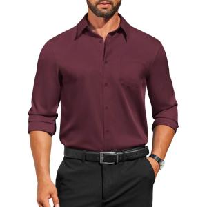 imageCOOFANDY Mens Dress Shirts Long Sleeve Business Casual Button Down Shirts Regular Fit Formal ShirtsDate Red