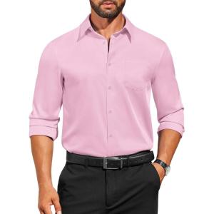 imageCOOFANDY Mens Dress Shirts Long Sleeve Business Casual Button Down Shirts Regular Fit Formal ShirtsPink