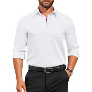 imageCOOFANDY Mens Dress Shirts Long Sleeve Business Casual Button Down Shirts Regular Fit Formal ShirtsWhite