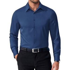 imageCOOFANDY Mens Dress Shirts Long Sleeve Button Down Shirts Regular Fit Business Casual ShirtsDenim Blue