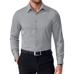 imageCOOFANDY Mens Dress Shirts Long Sleeve Button Down Shirts Regular Fit Business Casual ShirtsLight Gray
