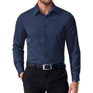 imageCOOFANDY Mens Dress Shirts Long Sleeve Button Down Shirts Regular Fit Business Casual ShirtsNavy Blue