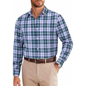 imageCOOFANDY Mens Dress Shirts Long Sleeve Plaid Cotton Button Down Shirts Wrinkle Free Business Casual ShirtBlue Green Plaid