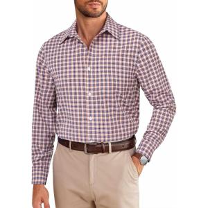 imageCOOFANDY Mens Dress Shirts Long Sleeve Plaid Cotton Button Down Shirts Wrinkle Free Business Casual ShirtBlue Orange Plaid