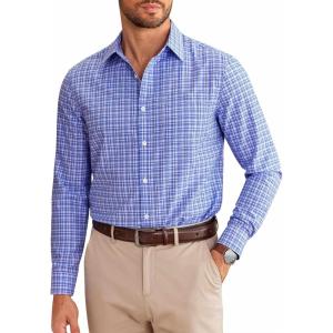 imageCOOFANDY Mens Dress Shirts Long Sleeve Plaid Cotton Button Down Shirts Wrinkle Free Business Casual ShirtBlue White Plaid