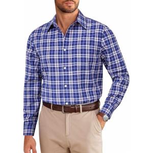 imageCOOFANDY Mens Dress Shirts Long Sleeve Plaid Cotton Button Down Shirts Wrinkle Free Business Casual ShirtNavy White Plaid