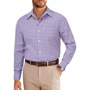 imageCOOFANDY Mens Dress Shirts Long Sleeve Plaid Cotton Button Down Shirts Wrinkle Free Business Casual ShirtWhite Red Plaid