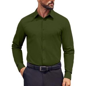 imageCOOFANDY Mens Dress Shirts Long Sleeve Regular Fit Formal Shirts Business Casual Button Down ShirtsArmy Green
