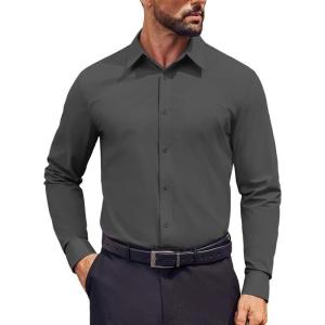 imageCOOFANDY Mens Dress Shirts Long Sleeve Regular Fit Formal Shirts Business Casual Button Down ShirtsDark Grey