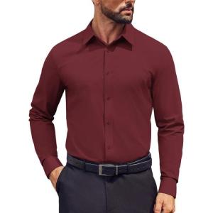 imageCOOFANDY Mens Dress Shirts Long Sleeve Regular Fit Formal Shirts Business Casual Button Down ShirtsWine Red