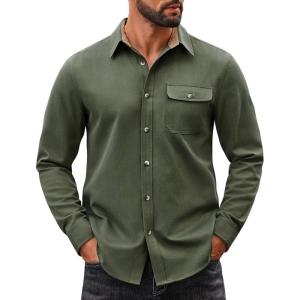 imageCOOFANDY Mens Flannel Shirts Long Sleeve Button Down Shirt Casual Plaid Shirts with PocketArmy Green