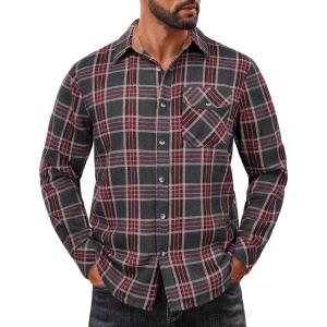 imageCOOFANDY Mens Flannel Shirts Long Sleeve Button Down Shirt Casual Plaid Shirts with PocketCedarwood Plaid