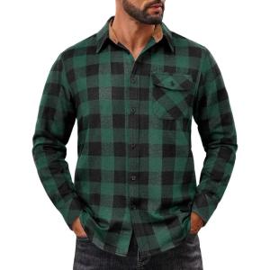 imageCOOFANDY Mens Flannel Shirts Long Sleeve Button Down Shirt Casual Plaid Shirts with PocketGreen Black Plaid