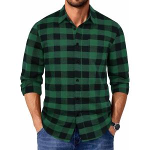 imageCOOFANDY Mens Flannel Shirts Long Sleeve Casual Plaid Shirt for Men Button Up Shirt Jackets with PocketBuffalo Black Green