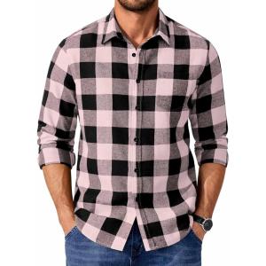 imageCOOFANDY Mens Flannel Shirts Long Sleeve Casual Plaid Shirt for Men Button Up Shirt Jackets with PocketBuffalo Black Pink