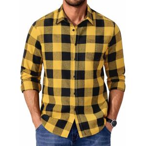 imageCOOFANDY Mens Flannel Shirts Long Sleeve Casual Plaid Shirt for Men Button Up Shirt Jackets with PocketBuffalo Black Yellow