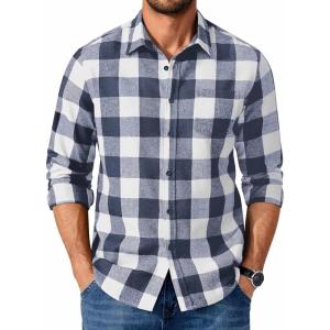 imageCOOFANDY Mens Flannel Shirts Long Sleeve Casual Plaid Shirt for Men Button Up Shirt Jackets with PocketBuffalo Blue White