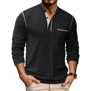 imageCOOFANDY Mens Henley Long Sleeve Shirts Casual Button TShirt Pullover Basic Tees with PocketBlack