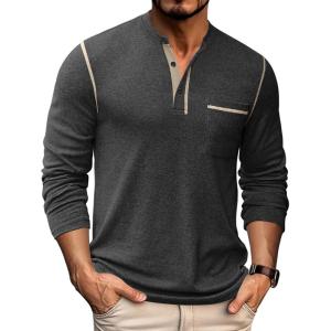 imageCOOFANDY Mens Henley Long Sleeve Shirts Casual Button TShirt Pullover Basic Tees with PocketDark Grey
