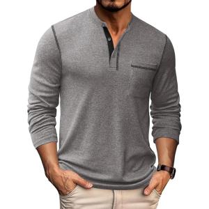 imageCOOFANDY Mens Henley Long Sleeve Shirts Casual Button TShirt Pullover Basic Tees with PocketGrey