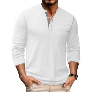 imageCOOFANDY Mens Henley Long Sleeve Shirts Casual Button TShirt Pullover Basic Tees with PocketWhite
