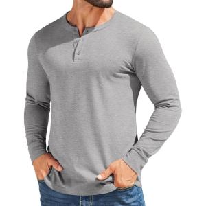 imageCOOFANDY Mens Henley Shirts Cotton Long Sleeve V Neck Button Basic Tees Plain Casual PulloverLight Grey