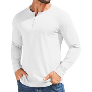 imageCOOFANDY Mens Henley Shirts Cotton Long Sleeve V Neck Button Basic Tees Plain Casual PulloverWhite