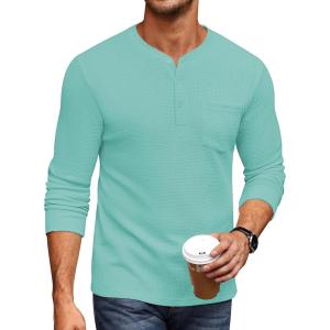 imageCOOFANDY Mens Henley Shirts Long Sleeve Basic Waffle Pique Pullover TShirt with PocketGrey Green