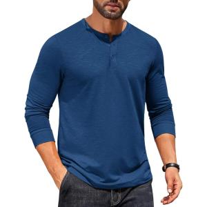 imageCOOFANDY Mens Henley Shirts Long Sleeve Button TShirtDeep Blue