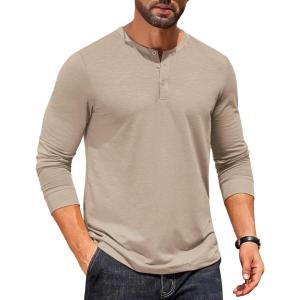 imageCOOFANDY Mens Henley Shirts Long Sleeve Button TShirtKhaki